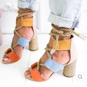 Laced up heeled sandals